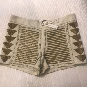 NWT Alice + Olivia embellished leather shorts